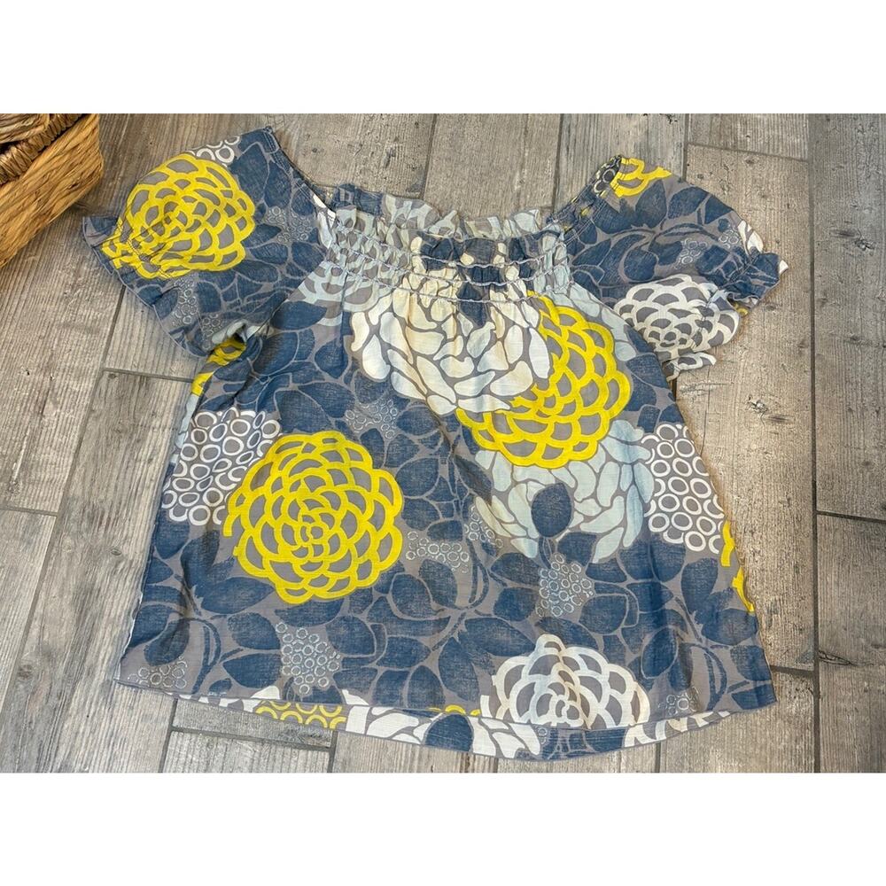 DKNY Off The Shoulder Floral Blouse XL Blue Yellow Boho Smocked Top